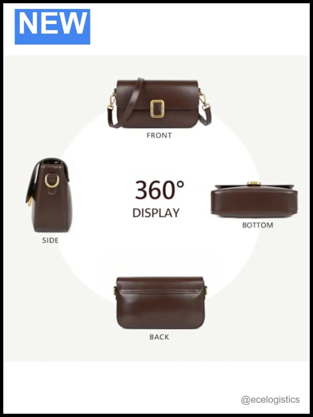 Genuine Leather Crossbody Bag with Adjustable Strap & Gold Chain